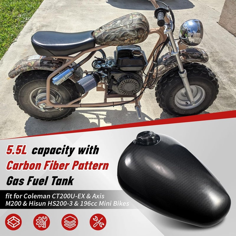 Swilpool Gas Fuel Tank fit for Coleman CT200U-EX for Axis M200 for Hisun HS200-3 & 196cc Mini Bikes 5.5L capacity with Carbon Fiber Pattern - Image 2